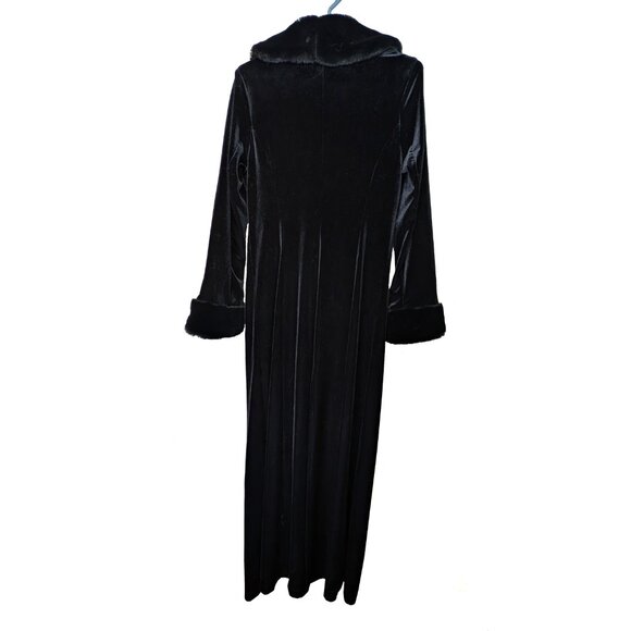 Sabora Vintage style long black faux fur trimmed coat Size Medium - Picture 2 of 3